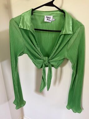 Princess Polly Lime Green Ribbed Tie-Front Long Sleeve Top